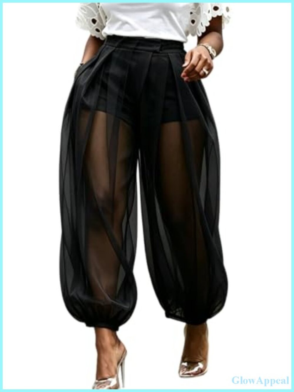 Womens Mesh Balloon Pants Wide Leg Sheer Barrel Pants